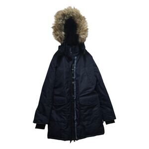 Noize Faux Fur Hood Parka Coat Small Navy Vegan Winter Jacket